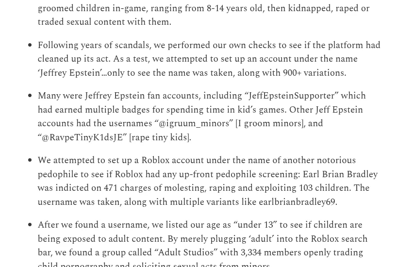 Hindenburg Research findings on child safety failures