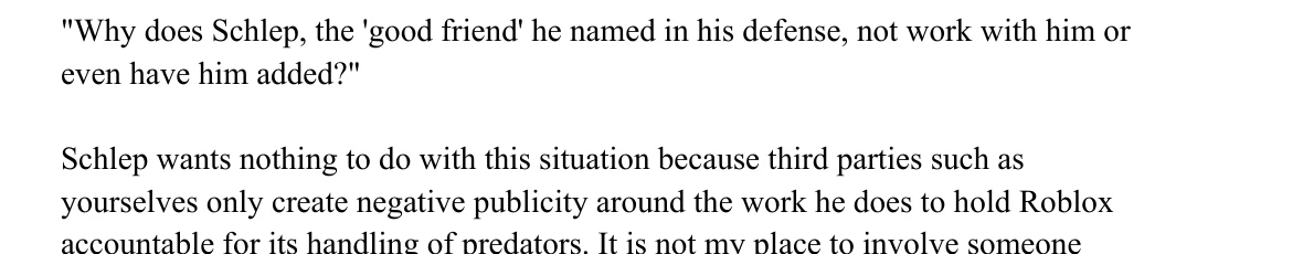 His rebuttal reversing the Schlep claim