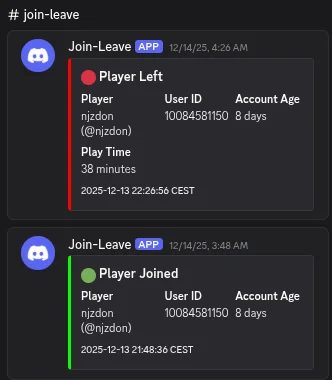 Join/leave logs for the random user