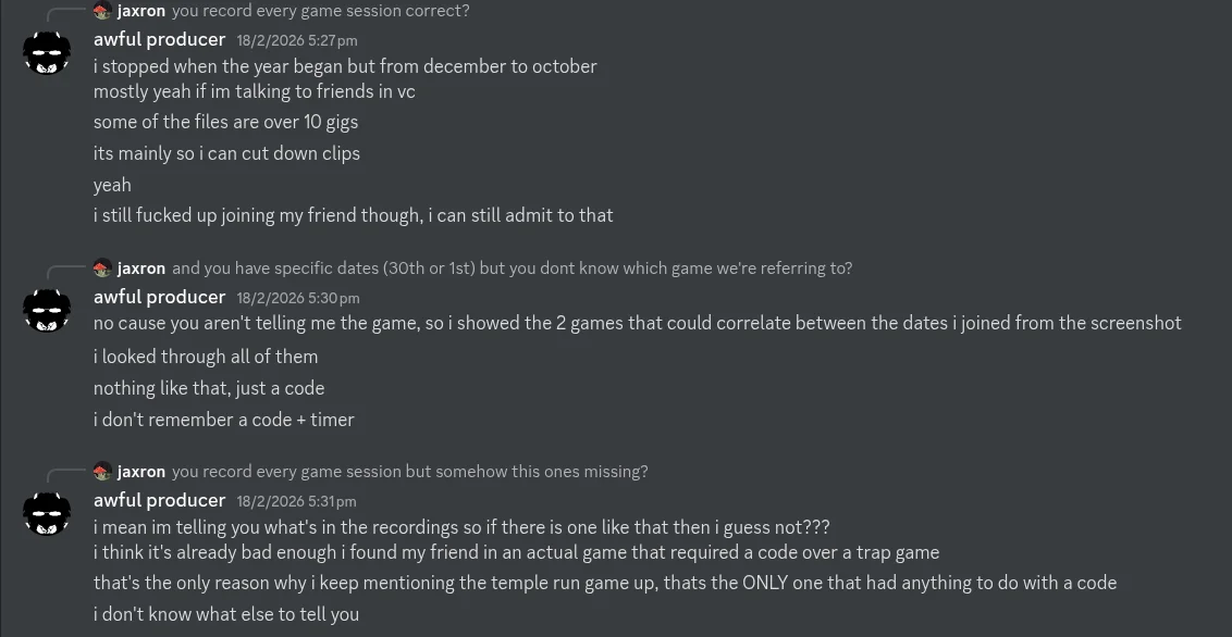 jaxron questioning him about recording sessions